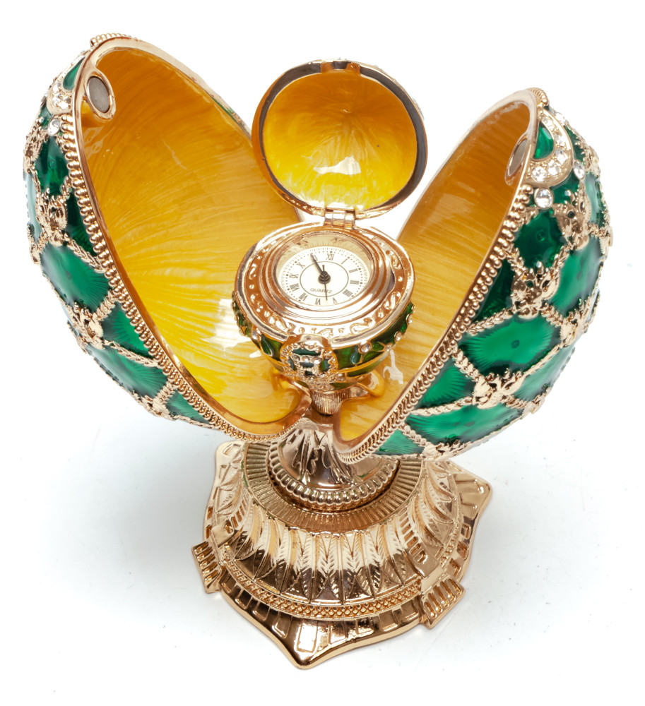 115 mm Green Easter Egg with the Crown and Clock