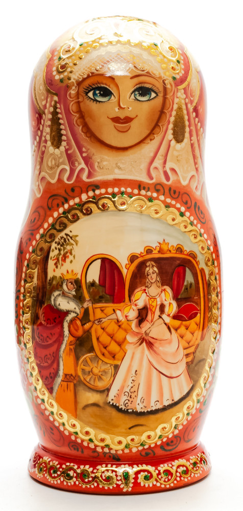 260mm The King and The Princess hand painted Matryoshka round Doll 7pcs (by Golden Cockerel)