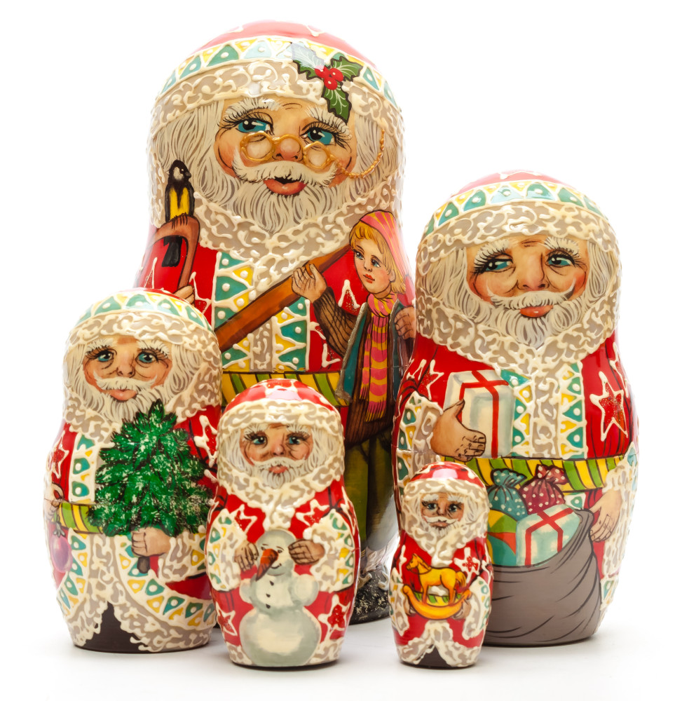 180 mm Santa Claus with Boy hand painted wooden Matryoshka Doll 5 pcs (by Skazka)