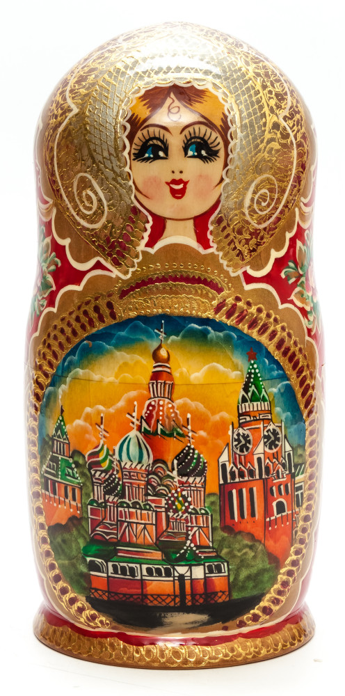 260 mm Moscow Kremlin handpainted Wooden Matryoshka Doll 10 pcs (by Valery Crafts)