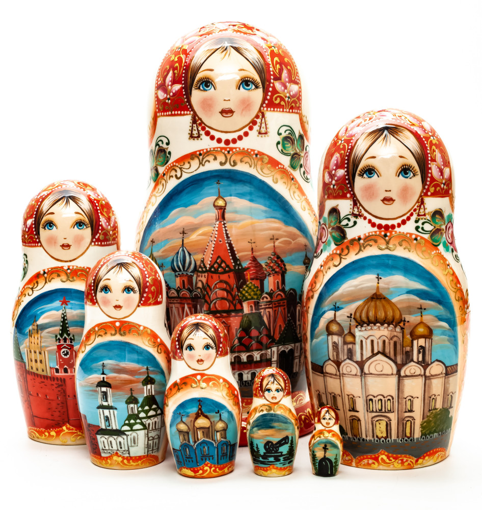240 mm Moscow Saint Basil Cathedral hand painted on wooden Matryoshka doll 7 pcs (by A Studio)