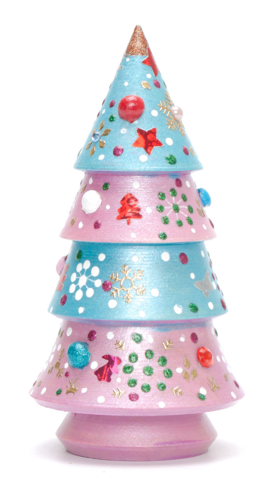 115 mm Christmas Wooden Green Tree with Hand Painted Garlands and Decorations