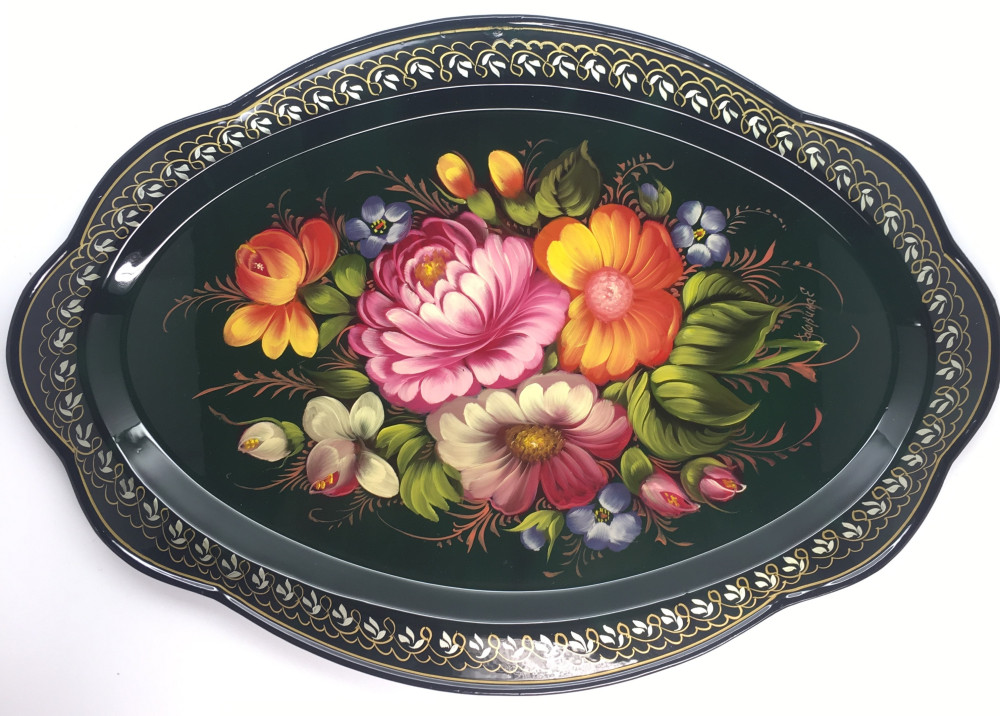 Zhostovo Hand Painted Metal Tray