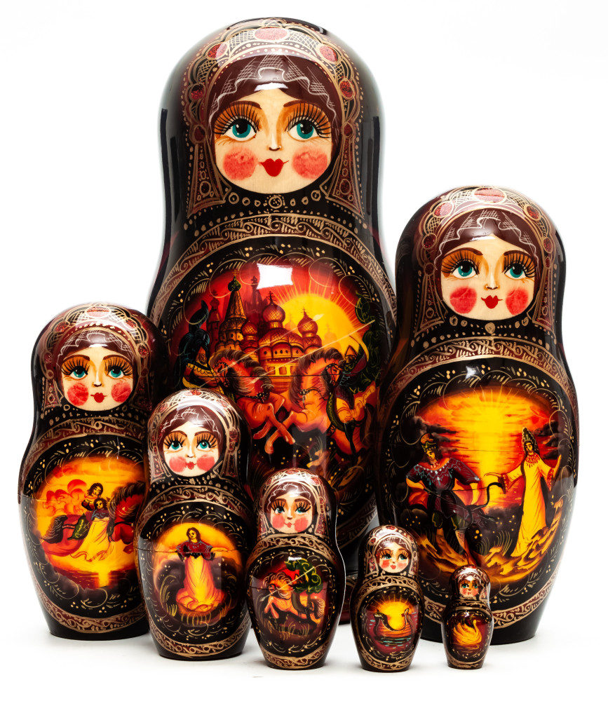 260 mm Battle of Knights hand painted on Wooden Matryoshka doll 5 pcs (by Golden Cockerel Studio)