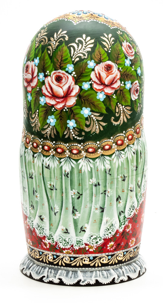 180 mm Girl with Flowers hand painted Matryoshka 5 pcs (by Galina Ulianova)