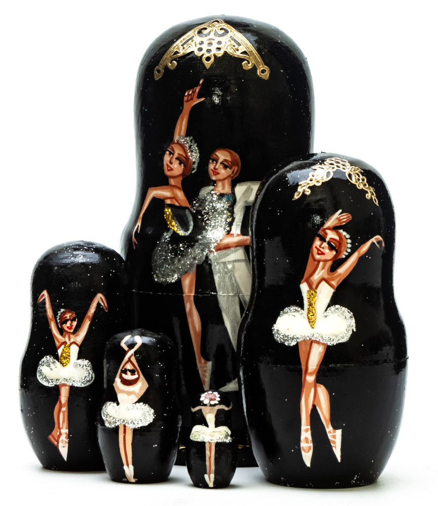 110mm Russian Ballet hand painted on wooden Matryoshka doll 5 pcs (by Alexander Famous Paintings Studio)