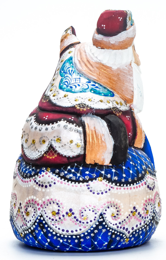 120 mm Santa on a Bag Carved Wood Hand Painted Collectible Figurine (by Igor Carved Wooden Figures Studio)