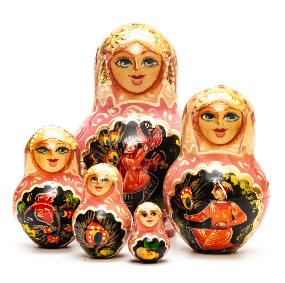 80 mm Firebird hand painted on Wooden Matryoshka doll 5 pcs (by Skazka)