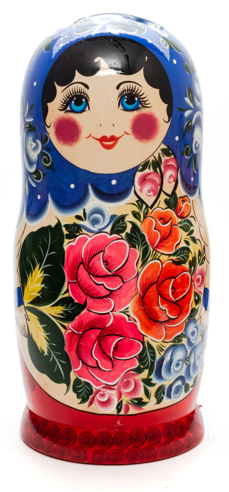 Dark Blue Scarf Russian hand painted Wooden Matryoshka with 20 dolls inside