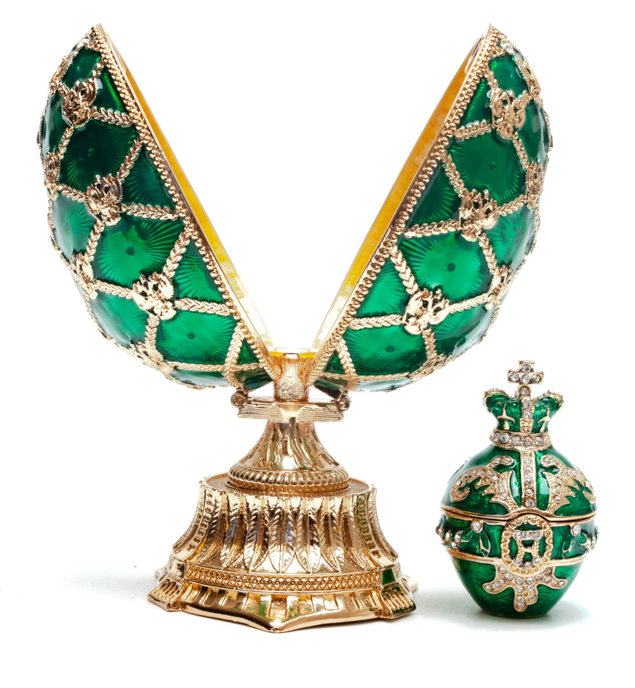 115 mm Green Easter Egg with the Crown and Clock