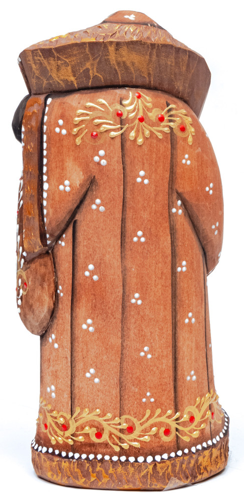 170 mm Santa with a Magic Staff and a Bag Carved Wood Hand Painted Collectible Figurine (by Natalia Nikitina Workshop)