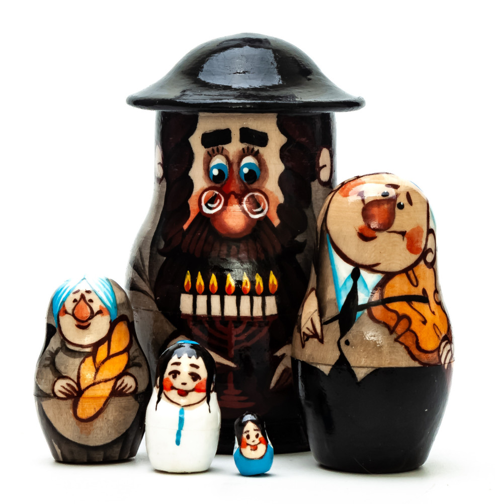 90mm Jew with a Menorah hand painted on wooden Matryoshka doll 5 pcs (by Alexander Famous Paintings Studio)