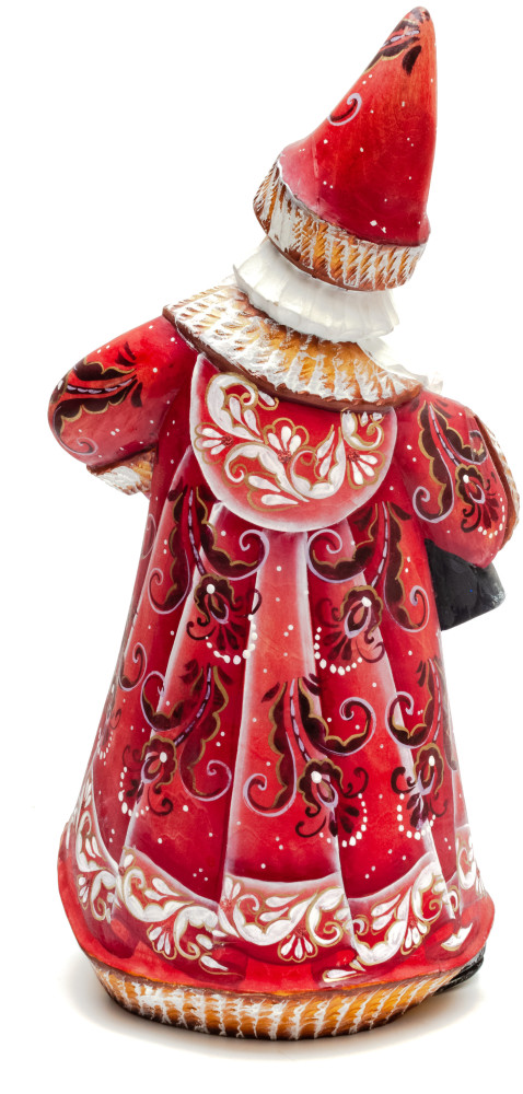 270 mm Santa with an Accordion Carved Wood Hand Painted Collectible Figurine (by Igor Carved Wooden Figures Studio)