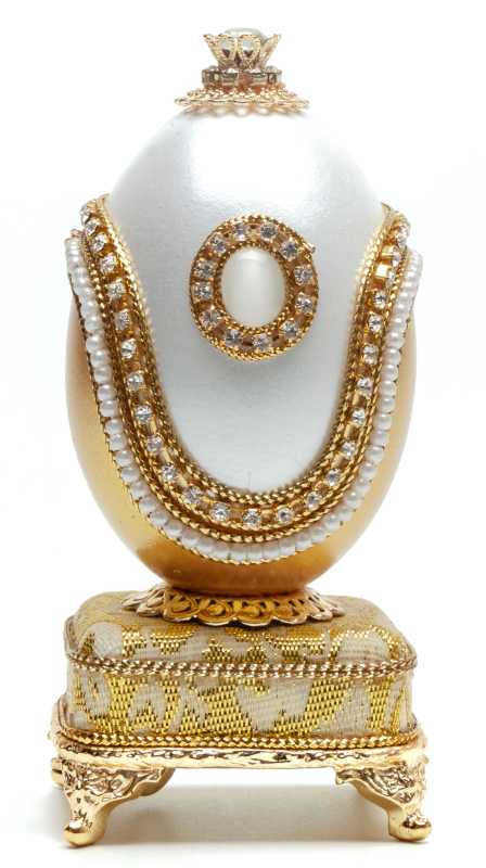 110 mm Big Pearl White and Gold Goose Easter Egg