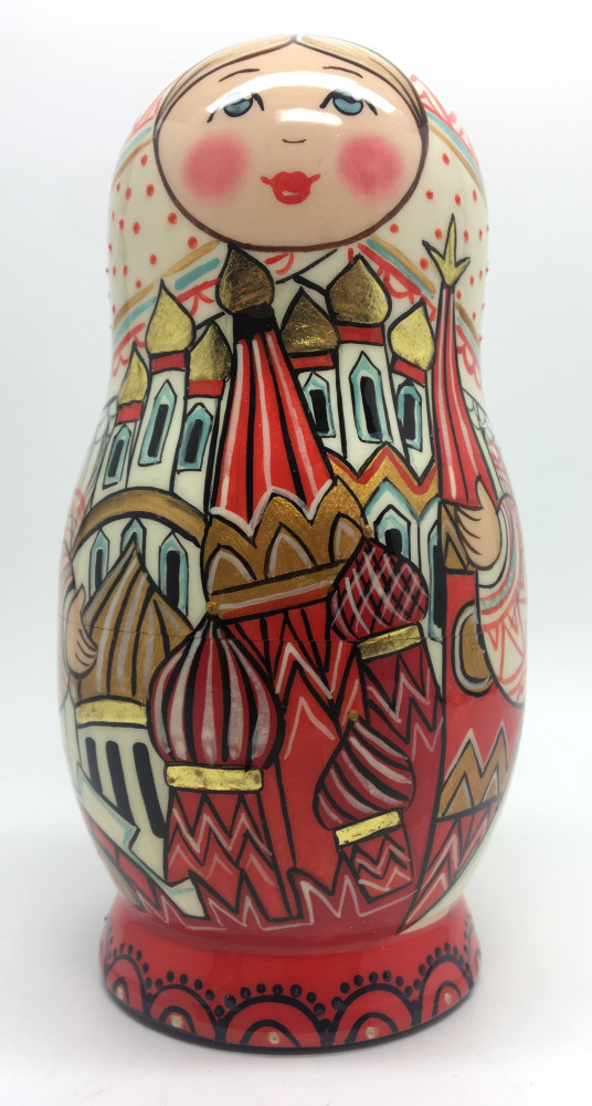 150 mm Moscow Snt Basil Cathedral and Kremlin hand painted by Lentuloff on wooden Matryoshka doll 5 pcs (by A Studio)