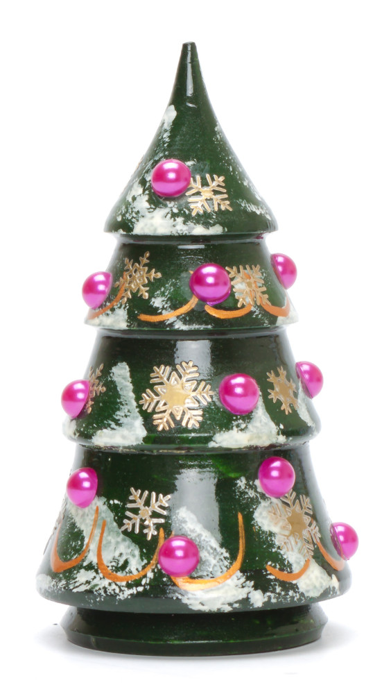 120 mm Christmas Wooden Green Tree with Hand Painted Garlands and Decorations