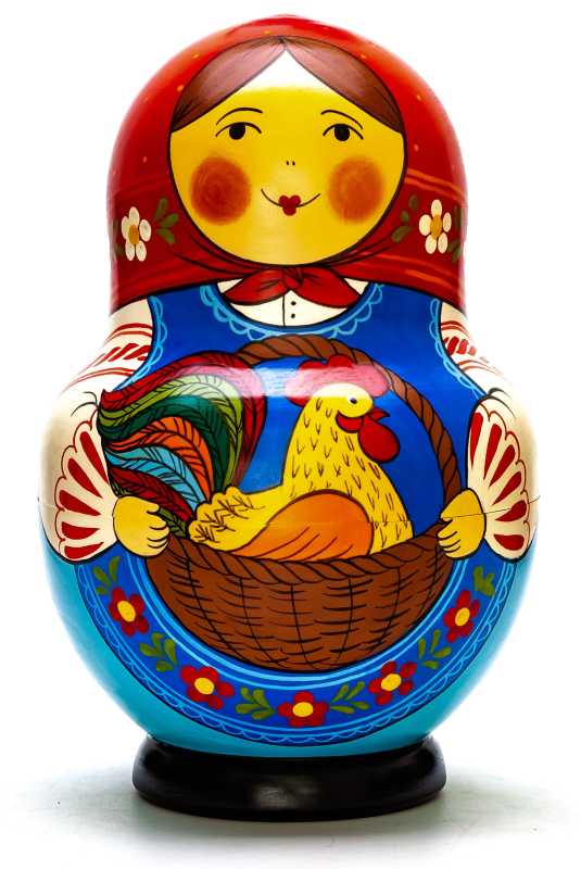 190 mm Mistress with Backet and Cockerel hand painted Traditional Russian Wooden Matryoshka round doll 10 pcs (by Igor Malyutin)