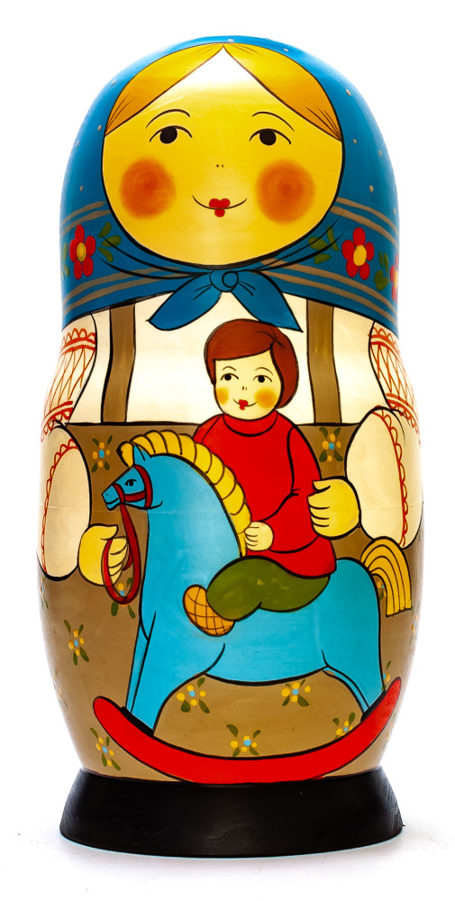 Shop Exclusive Nesting Dolls 220 mm Mother with Son Riding the Wooden Toy Horse hand painted Traditional Russian Wooden Matryoshka doll 10 pcs (by Sergey Malyutin) online at Skazka.site | Eligible for fast shipping and free returns. 220 mm Mother with Son Riding the Wooden Toy Horse hand painted Traditional Russian Wooden Matryoshka doll 10 pcs (by Sergey Malyutin)