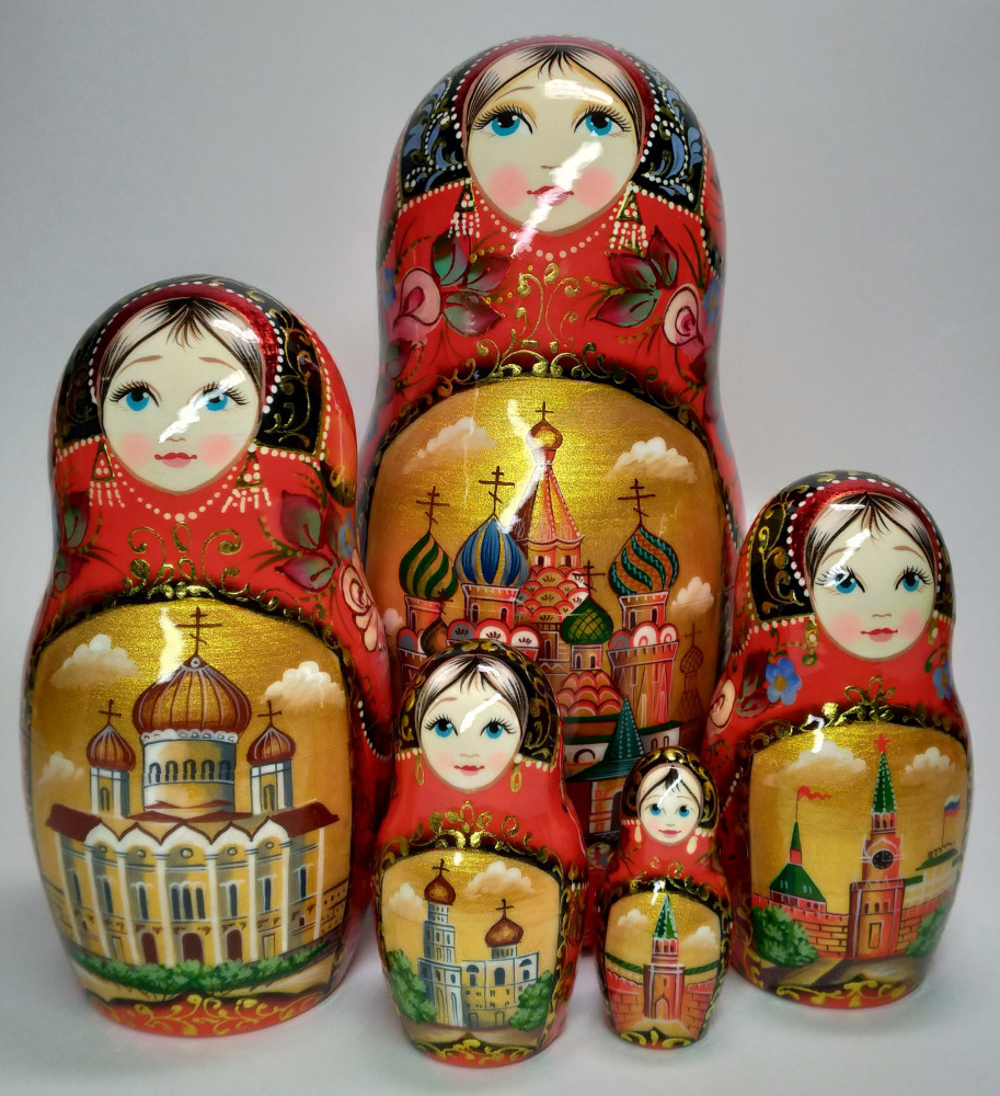180 mm Moscow Snt Basil Cathedral hand painted on wooden Matryoshka doll 5 pcs (by A Studio)
