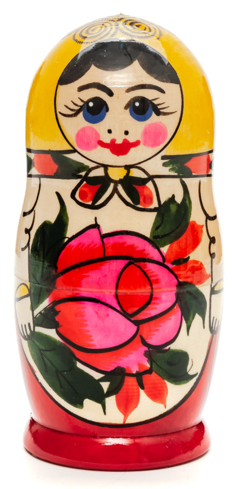 105 mm Yellow Head Semenovskaya handpainted wooden Matryoshka Doll 5 pcs (by Ivan Studio)