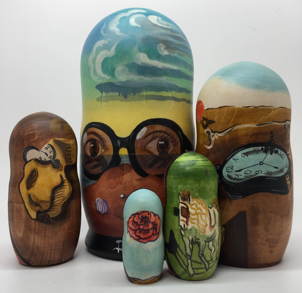 200 mm The Glasses by Salvador Dali hand painted on wooden Matryoshka doll 5 pcs (By Alexander Famous paintings Studio)