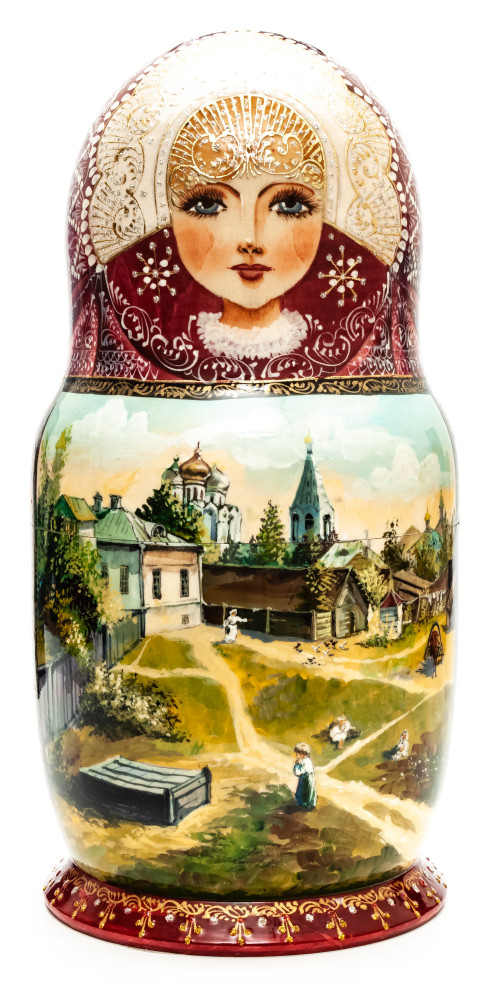 Shop Exclusive Nesting Dolls 280 mm Moscow Courtyard by Polenov hand painted on Wooden Matryoshka doll 10 pcs (by Trifinov Studio) online at Skazka.site | Eligible for fast shipping and free returns. 280 mm Moscow Courtyard by Polenov hand painted on Wooden Matryoshka doll 10 pcs (by Trifinov Studio)