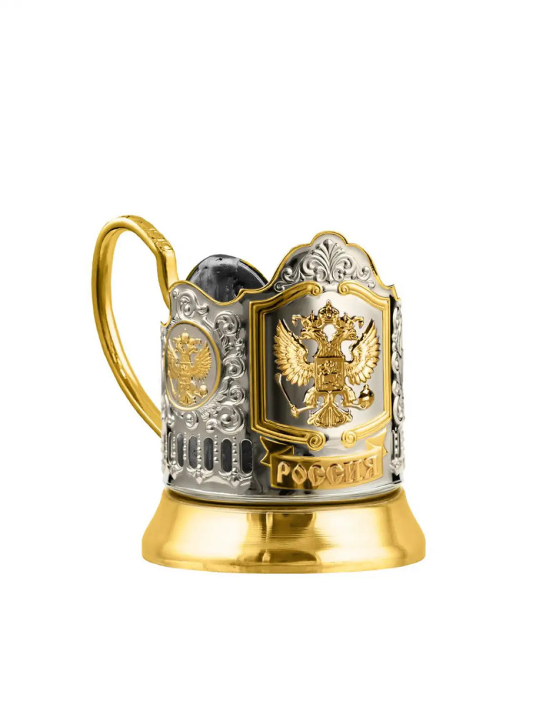 Coat of arms of the Russian Federation golden plated tea glass holder