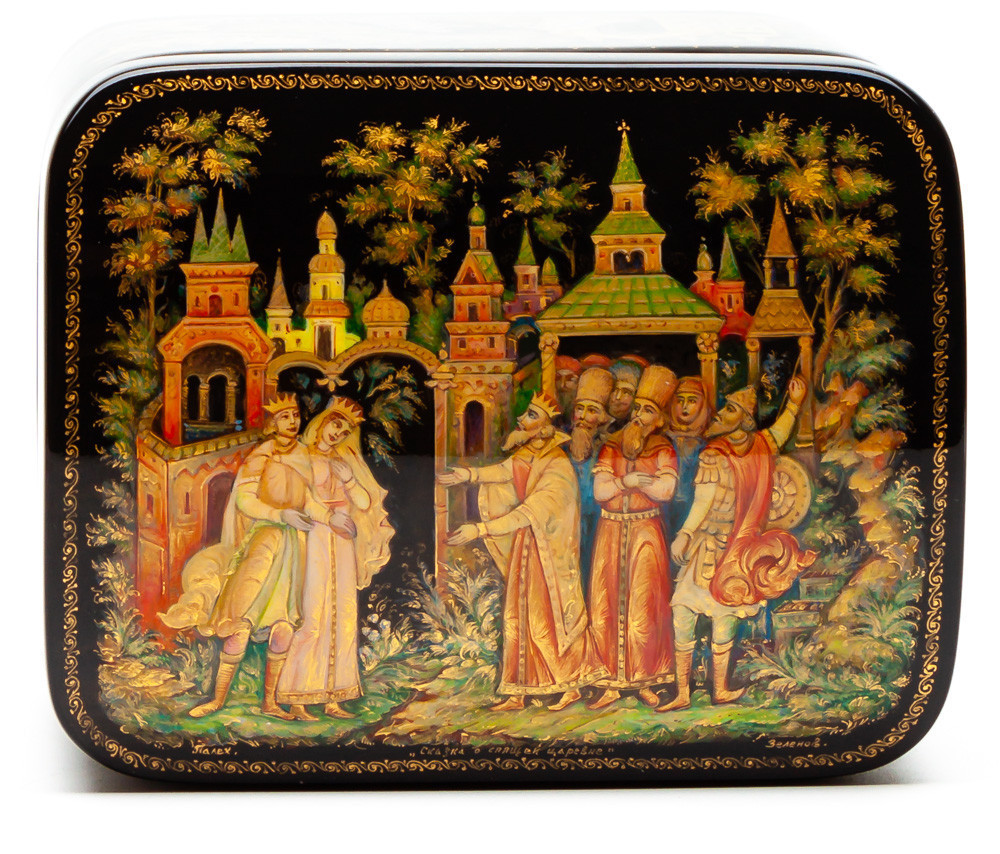 100x80mm The Sleepin Beauty hand painted lacquered box from Palekh (by Pavel Studio)