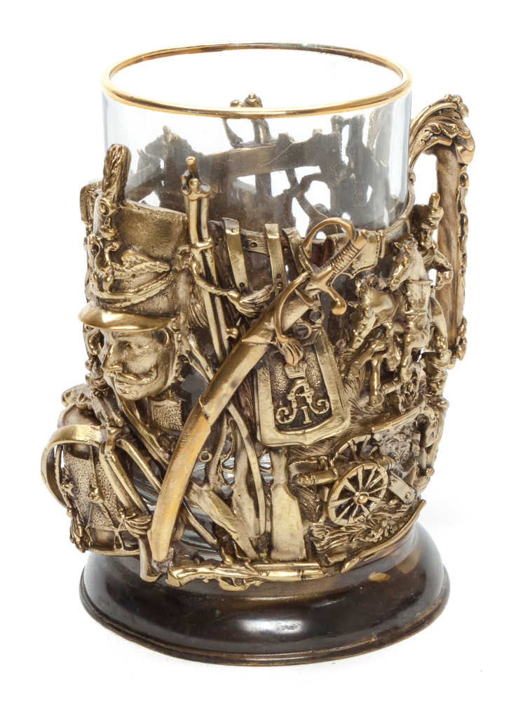 The Battle of Borodino Cast Brass Tea Glass Holder with Faceted Glass (by Kolchugino)