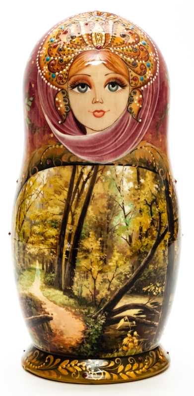 200 mm Summer Forest hand painted on Wooden Matryoshka doll 7 pcs (by Natalia Crafts)