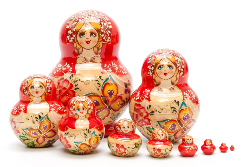 120 mm Flowers hand painted on Wooden Matryoshka round doll 10 pcs (by Skazka)
