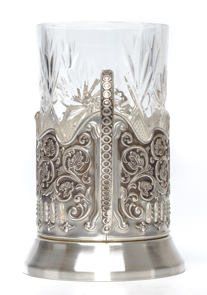 Snt Basil Cathedral Silver Plated Brass Tea Glass Holder with Faceted Glass and Silver Plated Spoon (by Kolchugino)