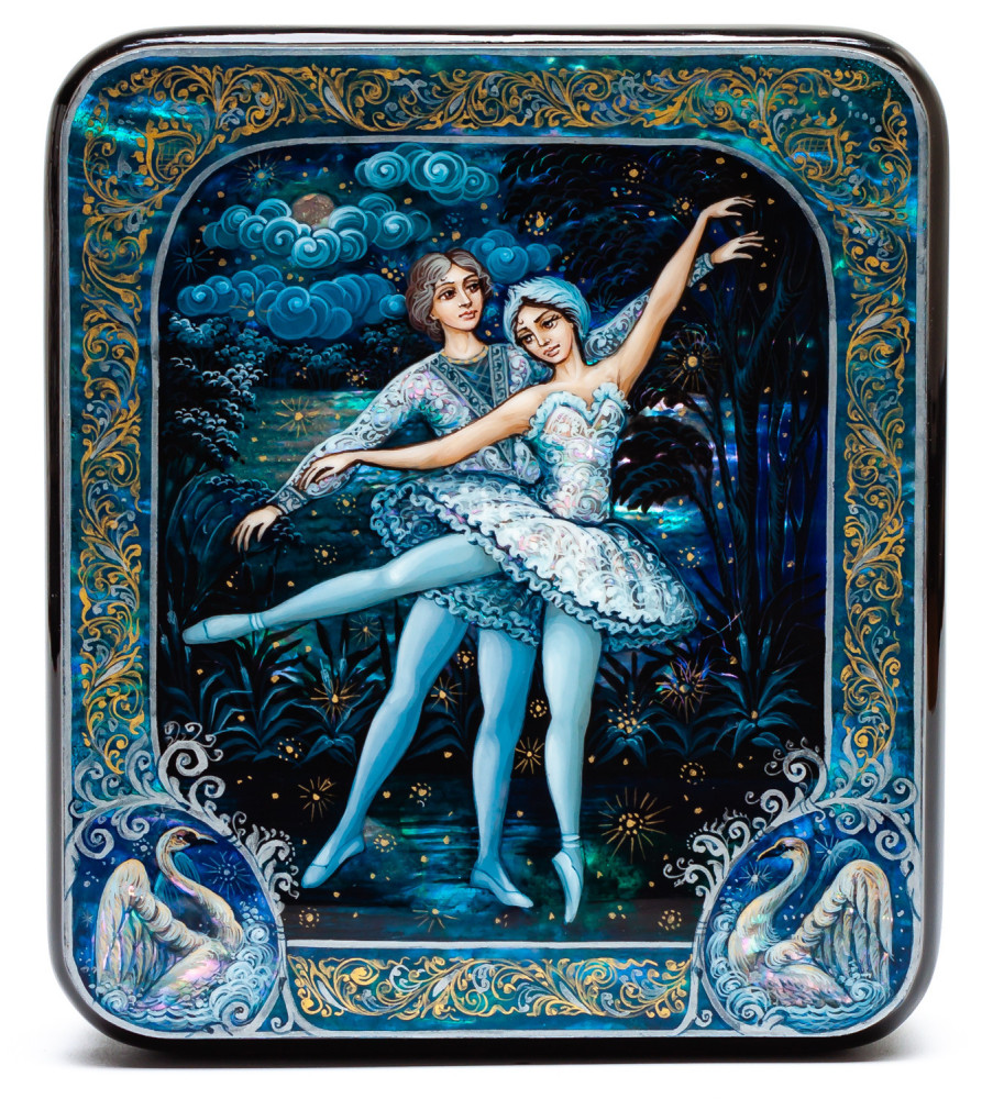 120x140mm The Swan Lake Ballet Hand Painted Jewellery Box (by Sadko Workshop)