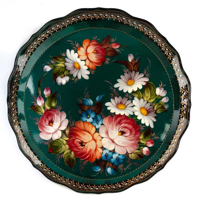  d 420 mm Zhostovo Patterns hand painted and lacquered by Lopatina Metal Forged Tray (by Lada Crafts)