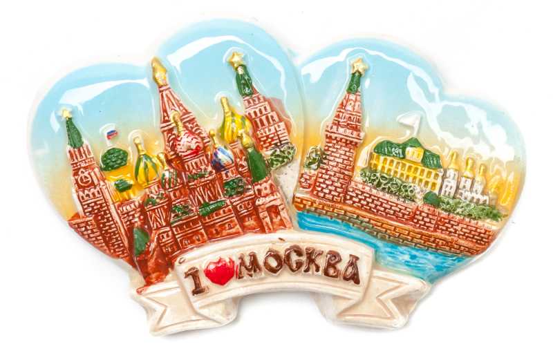 90x60 mm Moscow Snt Basil Cathedral and Moscow Kremlin Ceramic Fridge Magnet (by Skazka)