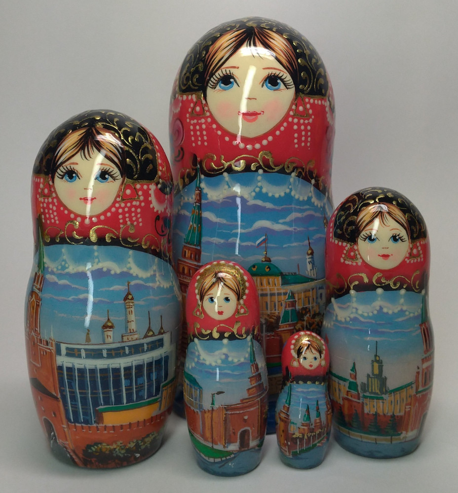 120 mm Moscow Kremlin hand painted on wooden Matryoshka doll 5 pcs (by A Studio)