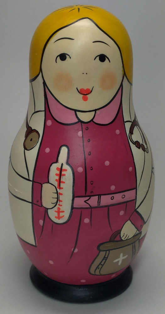 110 mm Doctor hand painted Traditional Russian Wooden Matryoshka doll 5 pcs (by Igor Malyutin)