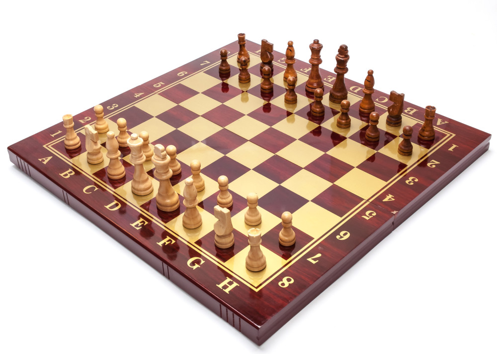 480x480 mm Hand Carved Chess Pieces on Polished Wood Board Box (by Fyodor Chess Workshop)