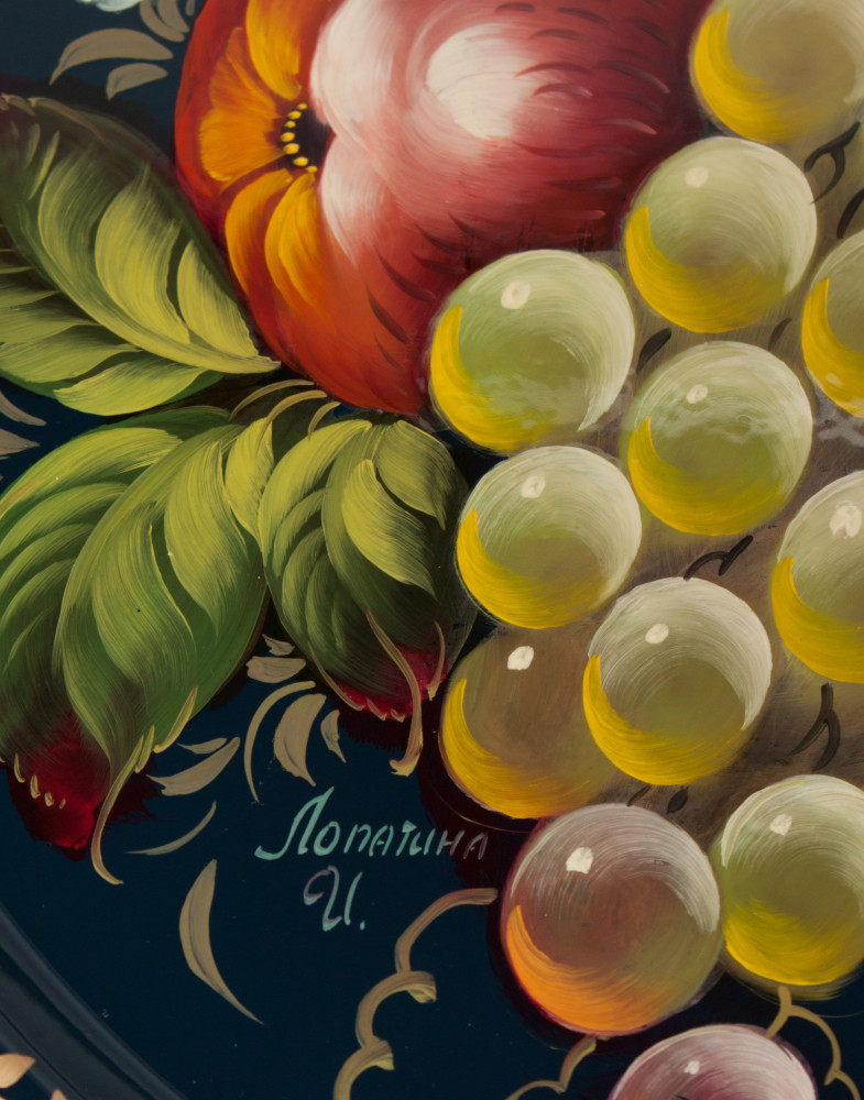 d 330 mm Zhostovo Patterns hand painted and lacquered by Lopatina Metal Forged Tray (by Lada Crafts)