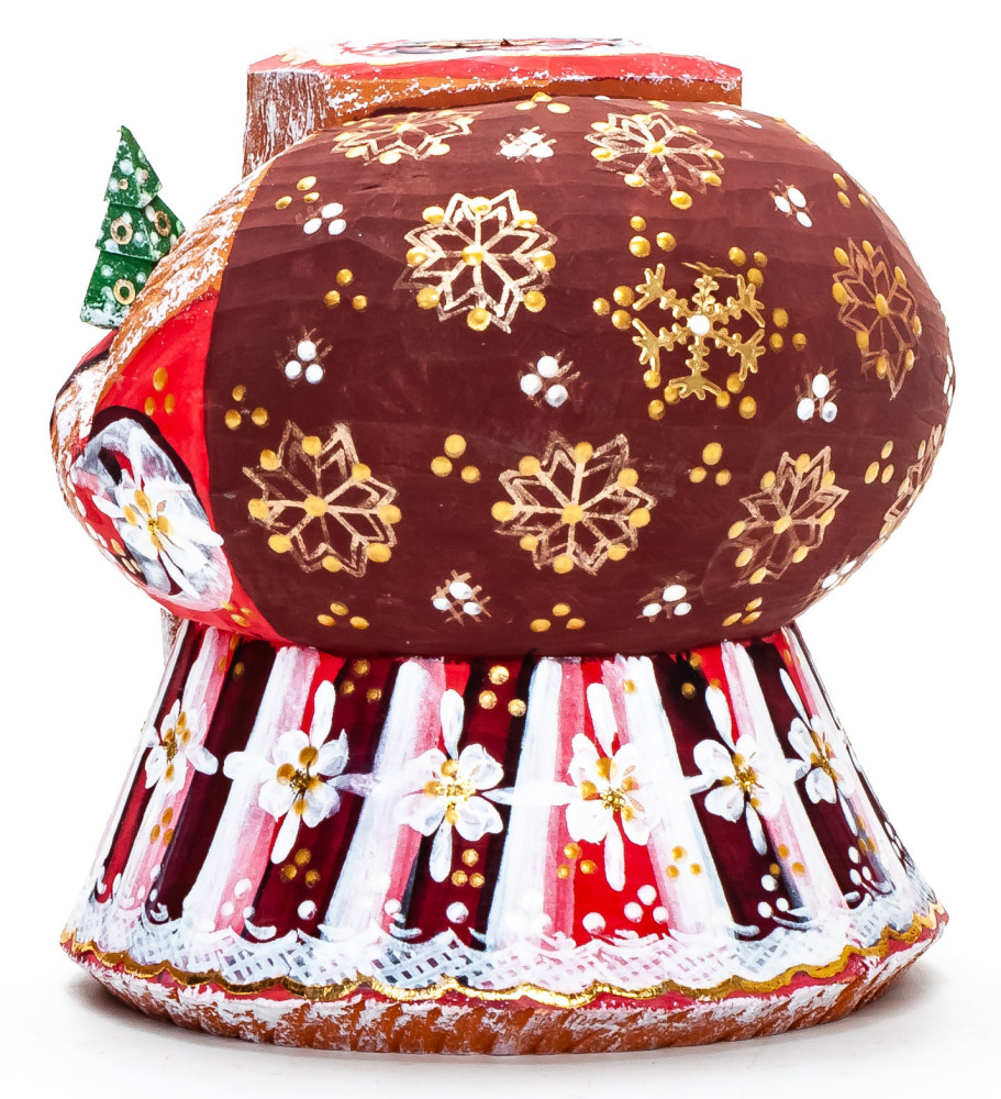100 mm Santa with a Christmas Bag Carved Wood Hand Painted Collectible Figurine (by Sergey Workshop)
