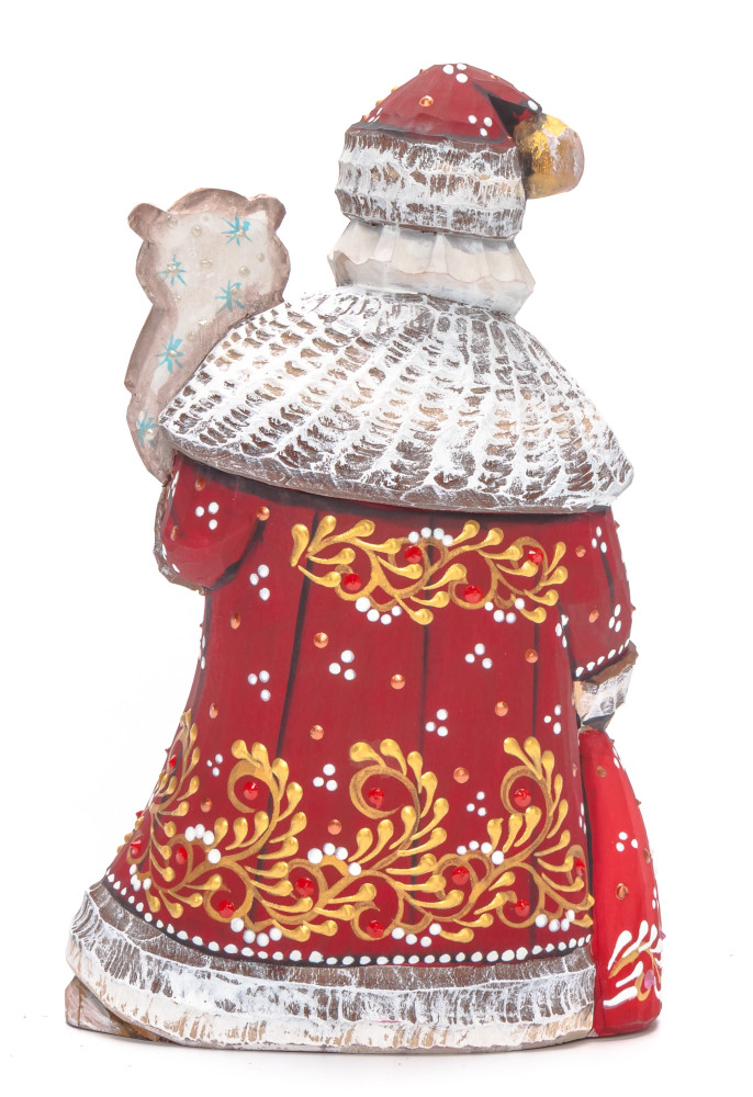 180 mm Santa with a Bag and a Bear Carved Wood Hand Painted Collectible Figurine (by Natalia Nikitina Workshop)
