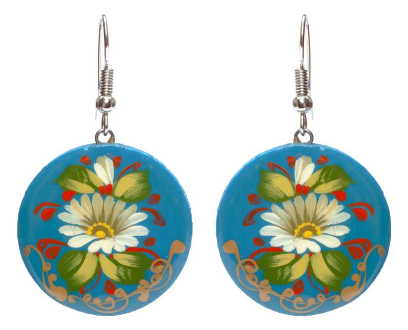 d 25mm Zhostovo wooden Earrings (by Lada Workshop)
