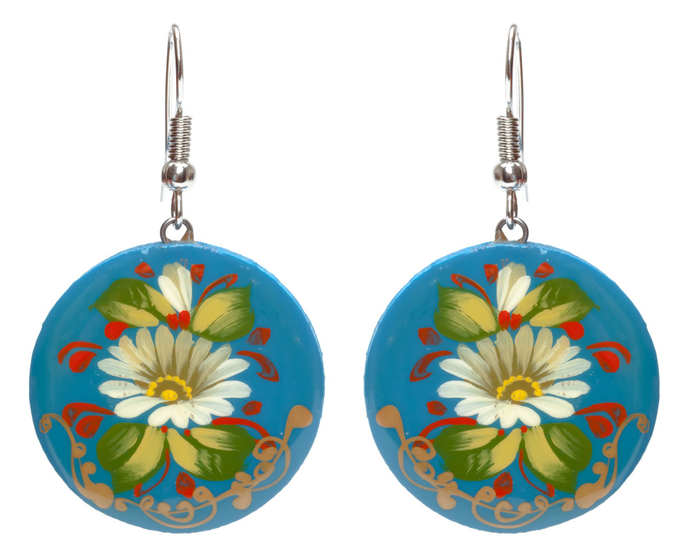 d 25mm Zhostovo wooden Earrings (by Lada Workshop)