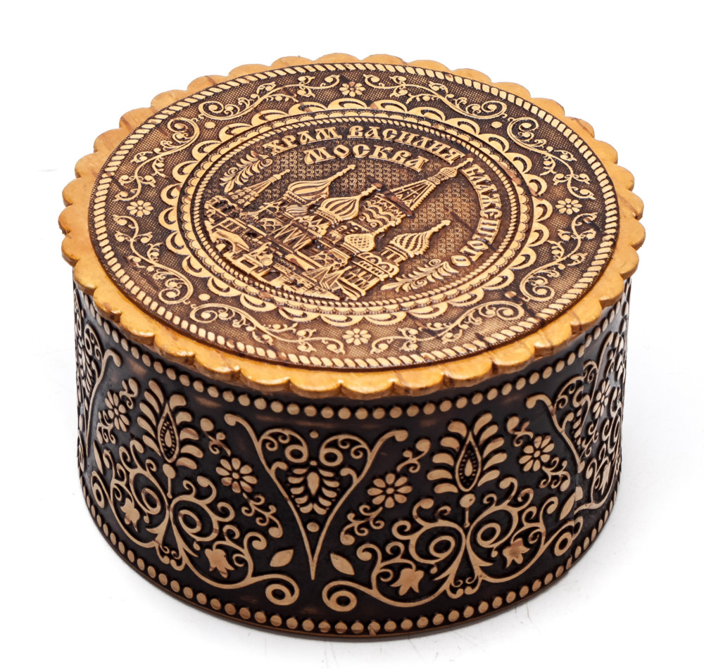 d 65 mm Siberian Patterns hand made Birchbark Jewelry Box (by Maxim Birch)