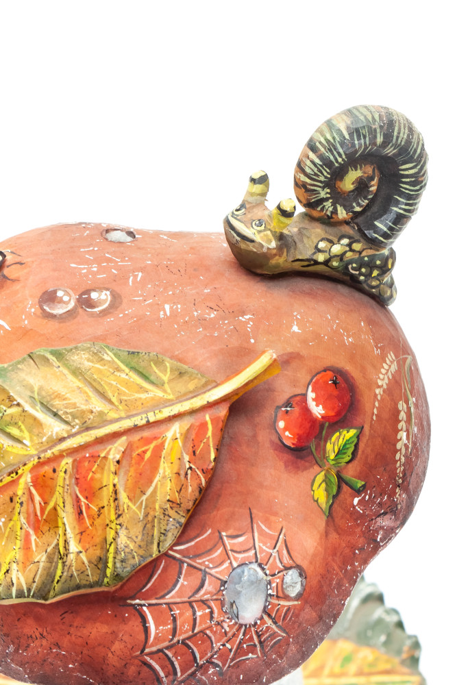280 mm Mushroom and a Mouse hand painted Wooden Statue (by Karpova Nadezda)