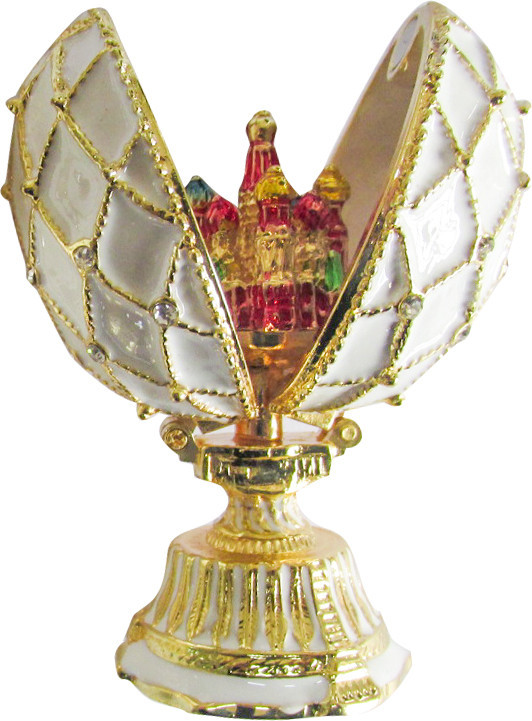 70 mm Saint Basil's Cathedral Golden Trellis White Enamel Easter Egg