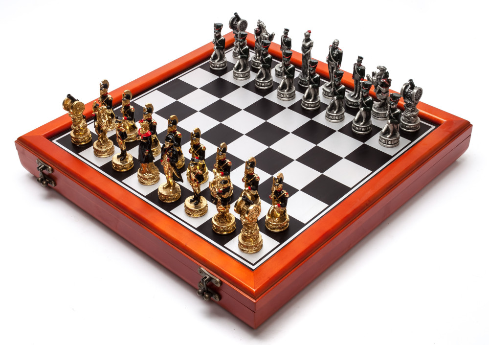 390X390 mm The Battle of Borodino Wooden Chess Board with Metal Soldiers Hand Painted Chess Pieces (by Fyodor Chess Studio)