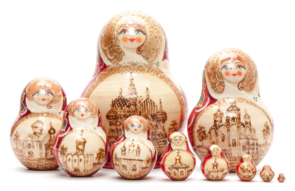 160 mm Moscow Saint Basil Cathedral hand painted burnt Matryoshka round Doll 10 pcs inside (by Valery Studio)