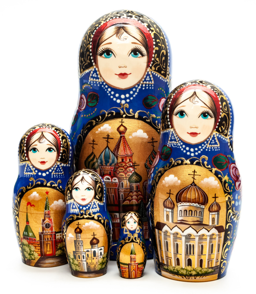 155 mm Moscow Snt Basil Cathedral hand painted on wooden Matryoshka doll 5 pcs (by A Studio)