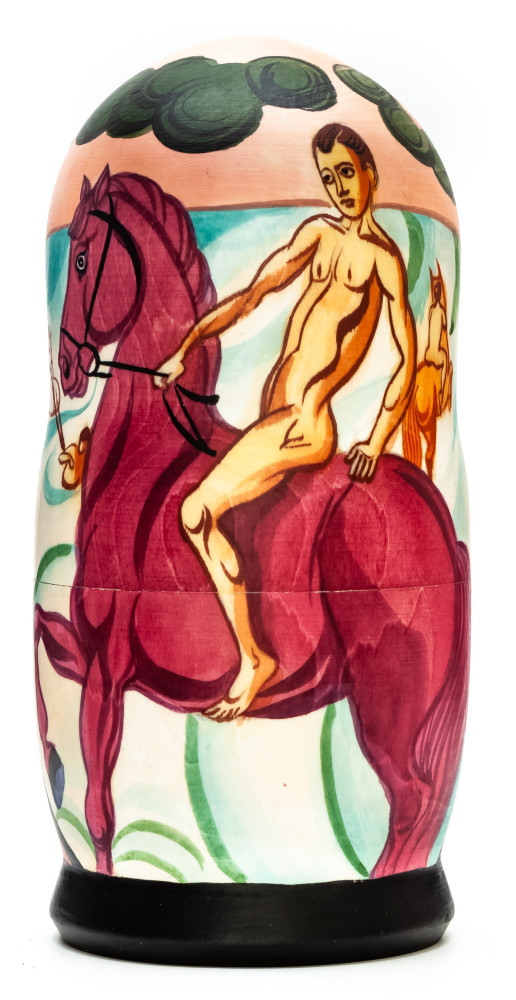180 mm Bathing of a Red Horse by Petrov-Vodkin hand painted on wooden Matryoshka doll 5 pcs (by Alexander Famous Paintings Studio)